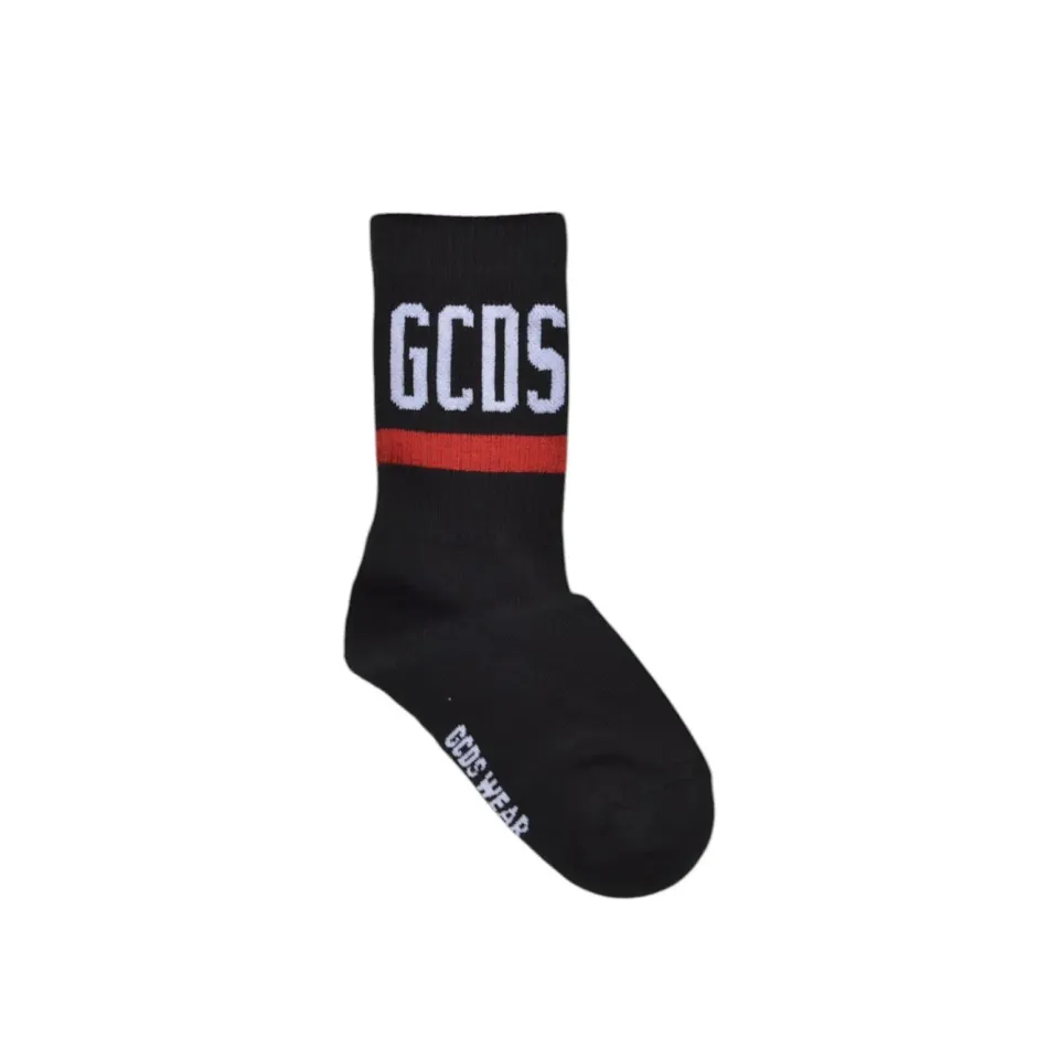 GCDS A2OU3800KC7 calzini neri cotone logo bianco
