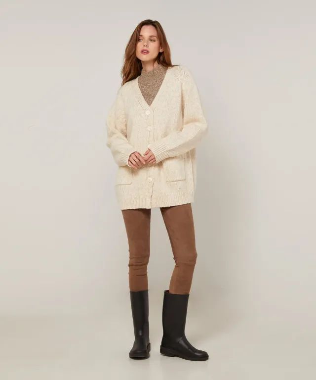 Rodier cardigan oversize traforato avorio cotone lana