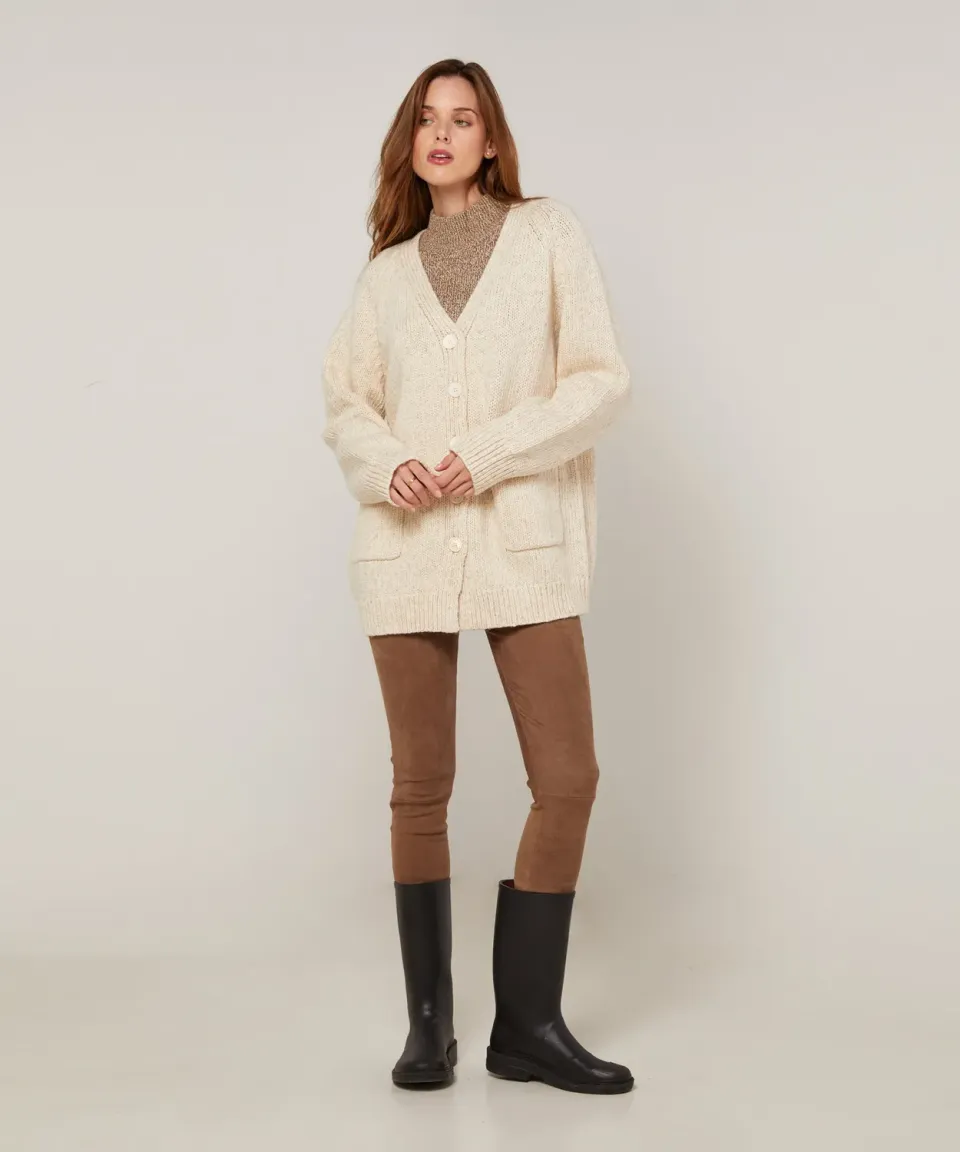 Rodier cardigan oversize traforato avorio cotone lana
