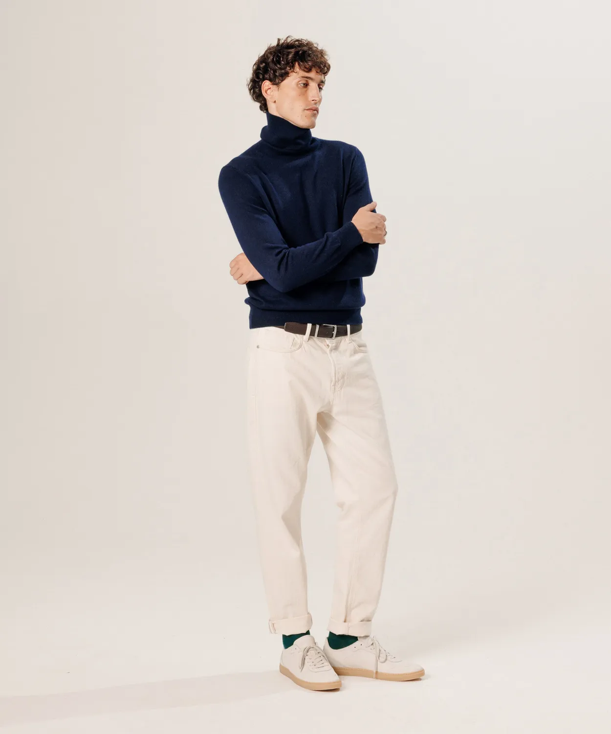 Rodier Dolcevita Uomo Cashmere Blu Notte Maglione 2 Fili
