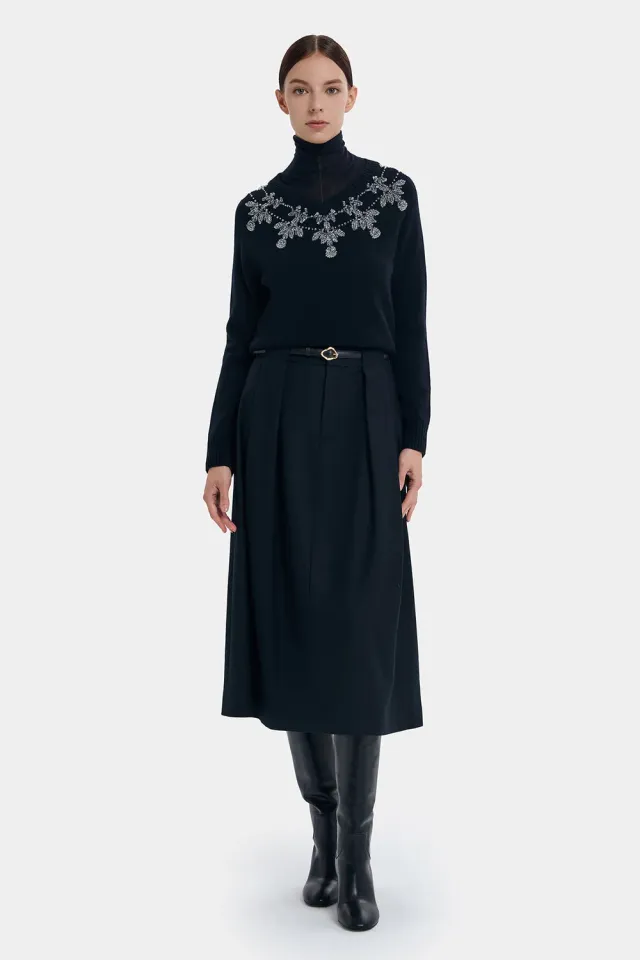 PORTS Wool Cashmere A-Line Skirt gonna nera 6 lana