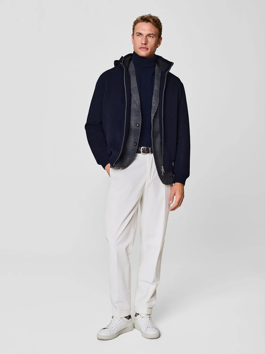 Paul Taylor Bomber Velour Lana Blu cappuccio imbottito
