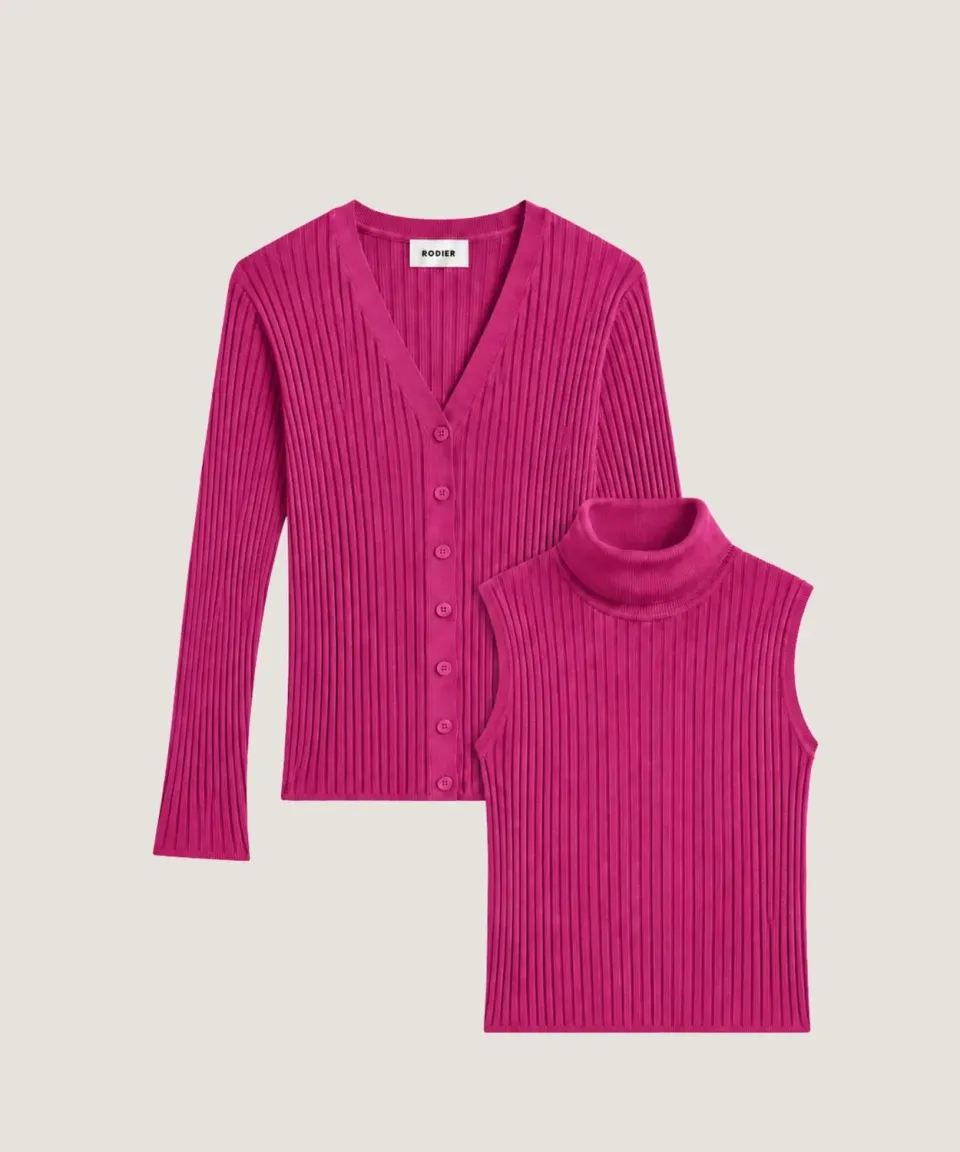 Rodier twinset dolcevita seta fucsia collo alto