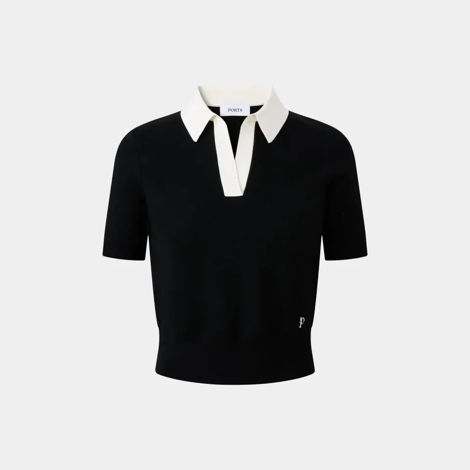 PORTS polo knitwear black nera collo classico