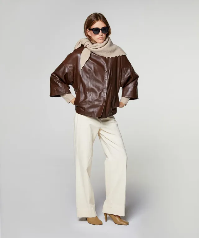 Rodier Giacca bomber pelle agnello marrone oversize