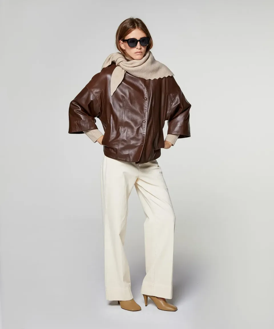 Rodier Giacca bomber pelle agnello marrone oversize