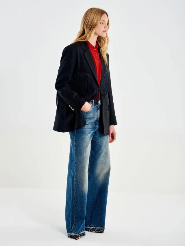 Vicolo Giacca con Frange check nero taglia unica