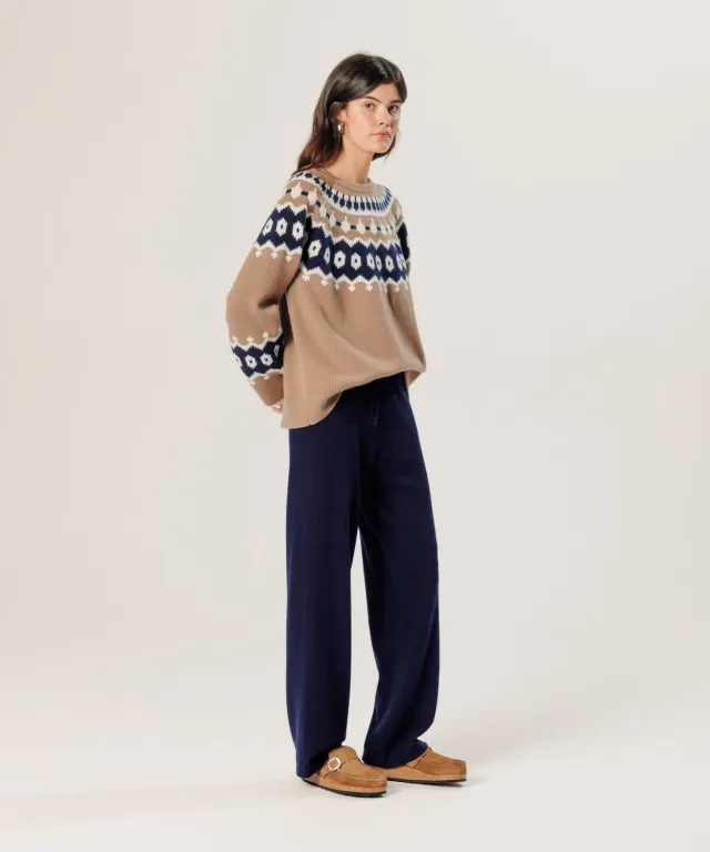 Rodier pantaloni larghi cashmere 100% blu navy