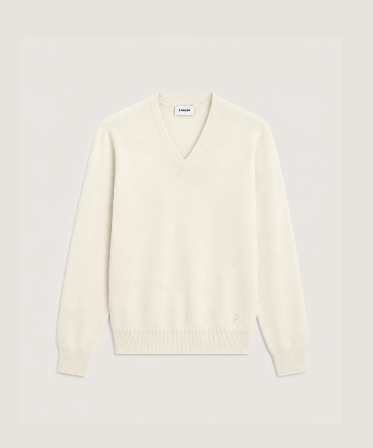 Rodier Maglia Scollo a V Lana Merino Bianco Ecru Uomo