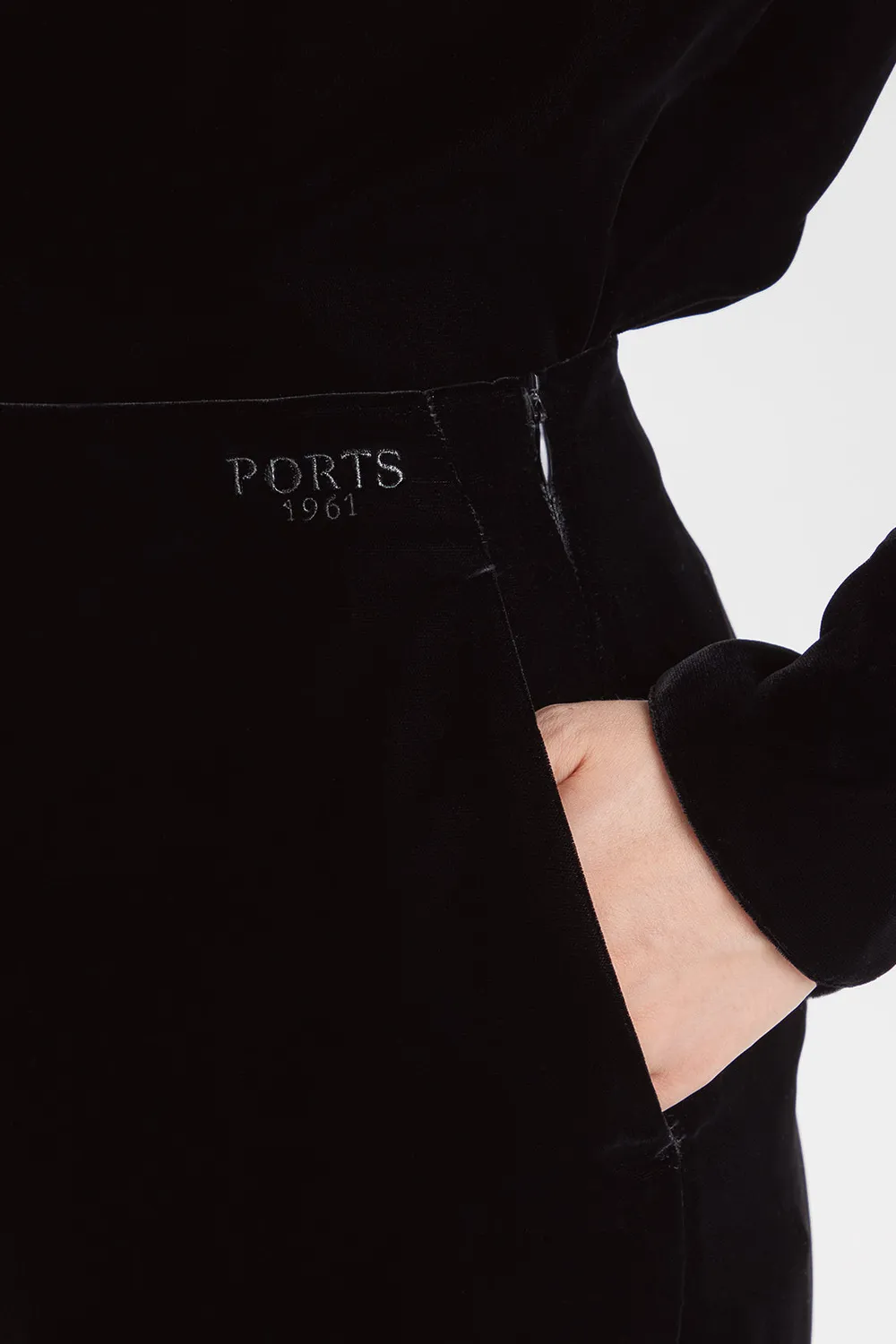 PORTS 1961 PW426TST01 pantaloni velluto nero vita alta