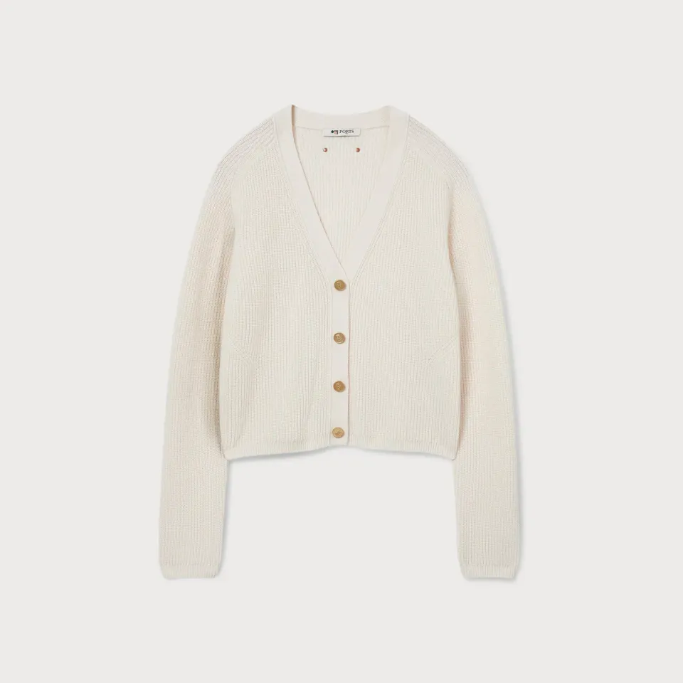 PORTS 1961 cardigan lana scollo V avorio
