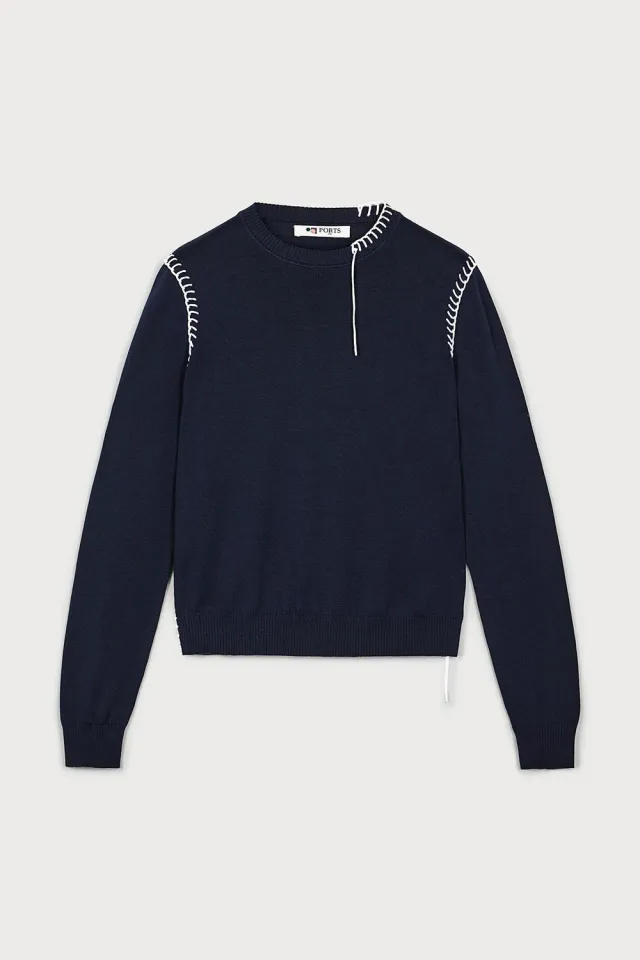 PORTS 1961 PS25 maglia blu navy seta cotone