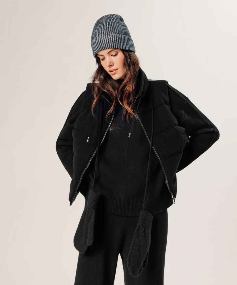 Rodier piumino smanicato cashmere nero trapuntato