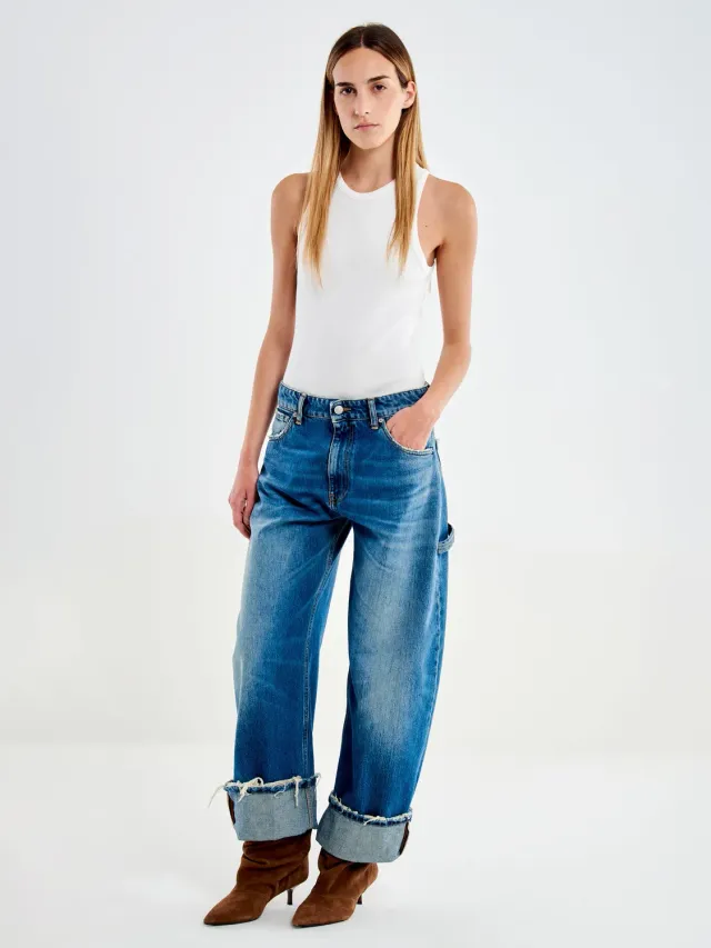 Vicolo Kuma Barrel jeans blu fondo risvoltato