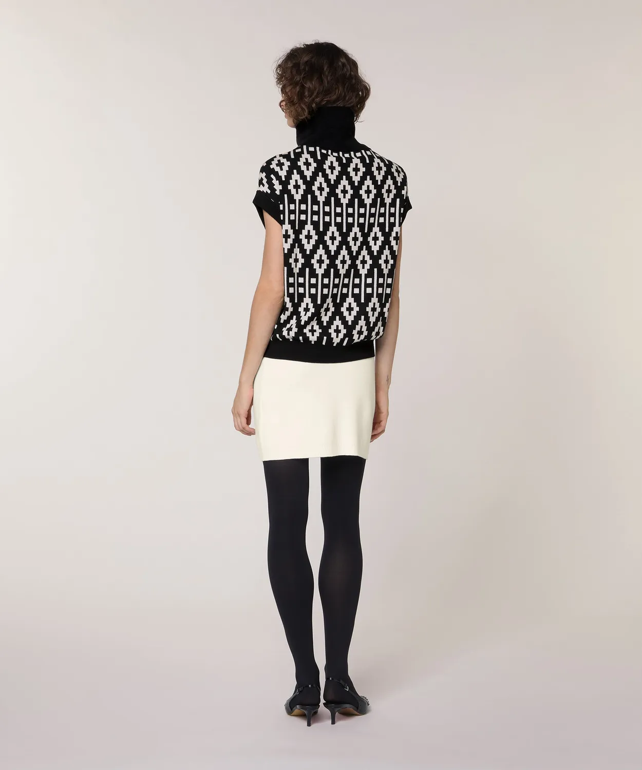 Rodier Top Jacquard Donna Maniche Corte Nero Grafico