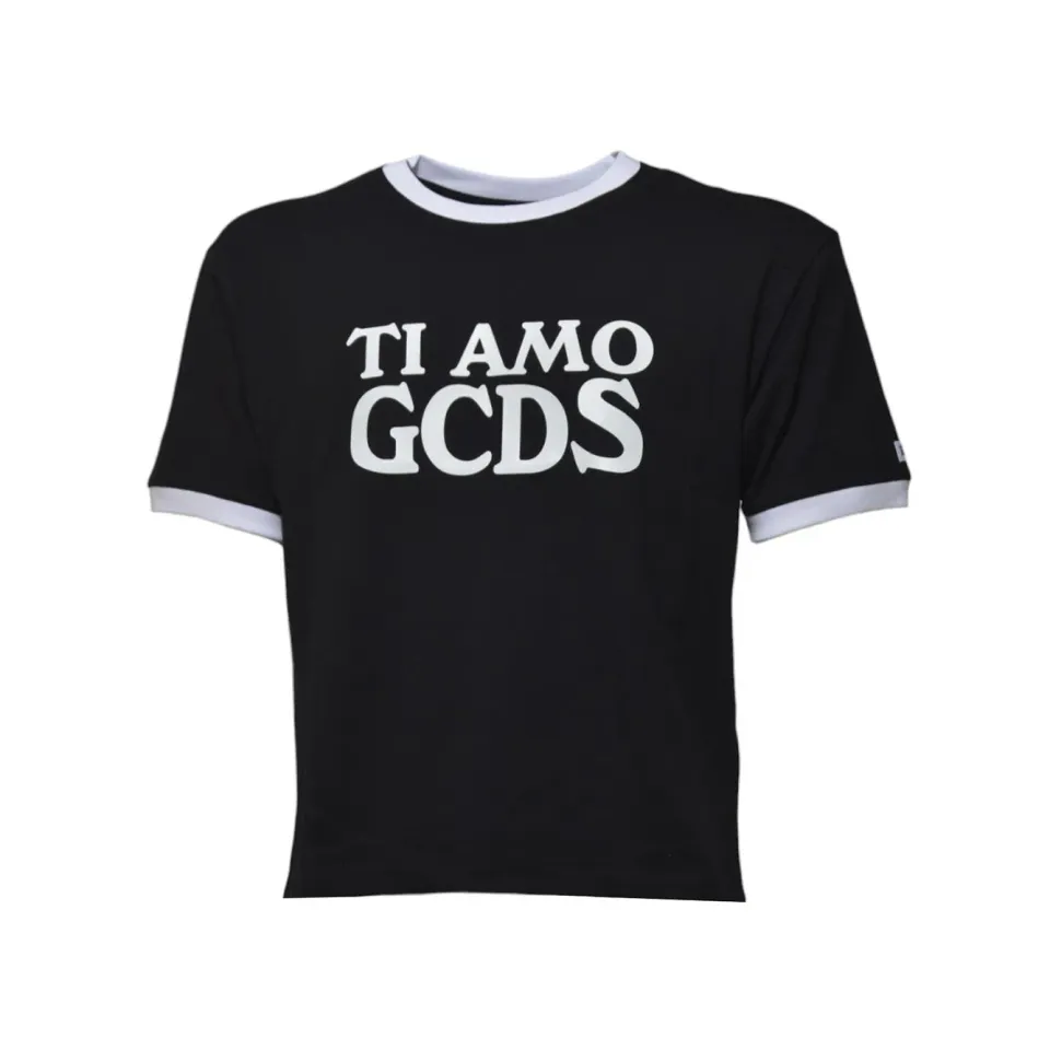 GCDS Ti Amo A2OU2308JG4 t-shirt cropped nera cotone