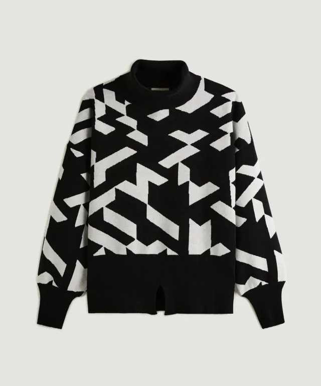 Rodier Maglione dolcevita nero jacquard geometrico