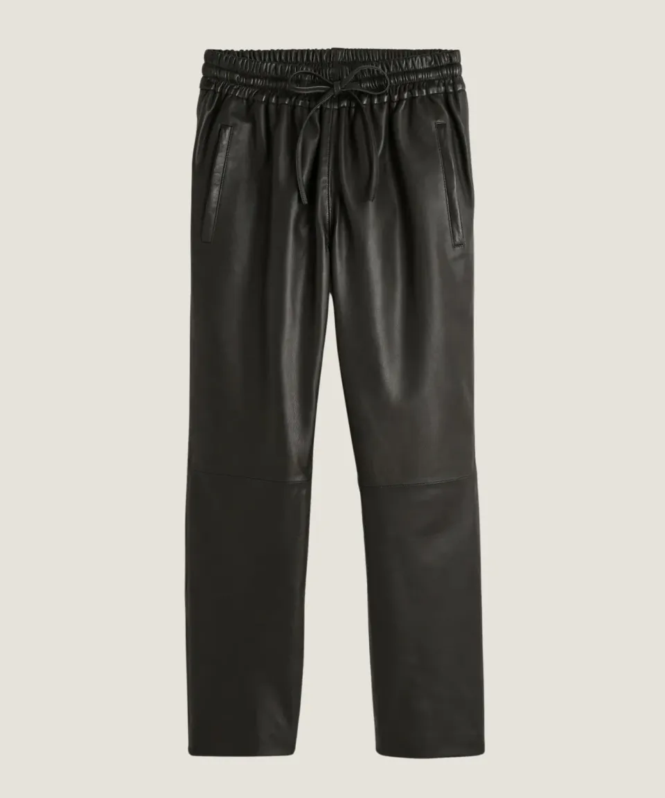 Rodier pantaloni jogging pelle verde kaki agnello