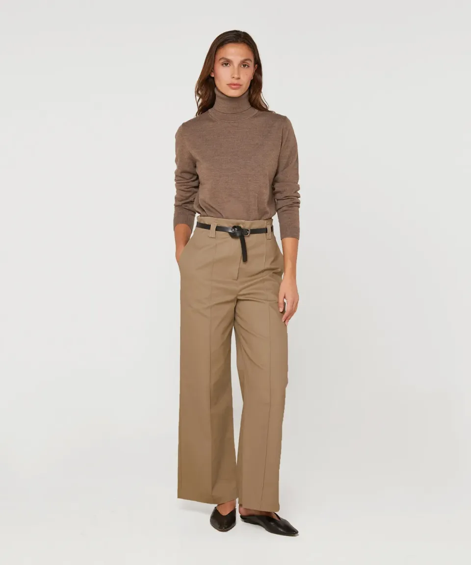 Rodier Pantaloni cotone vita alta gamba larga beige scuro