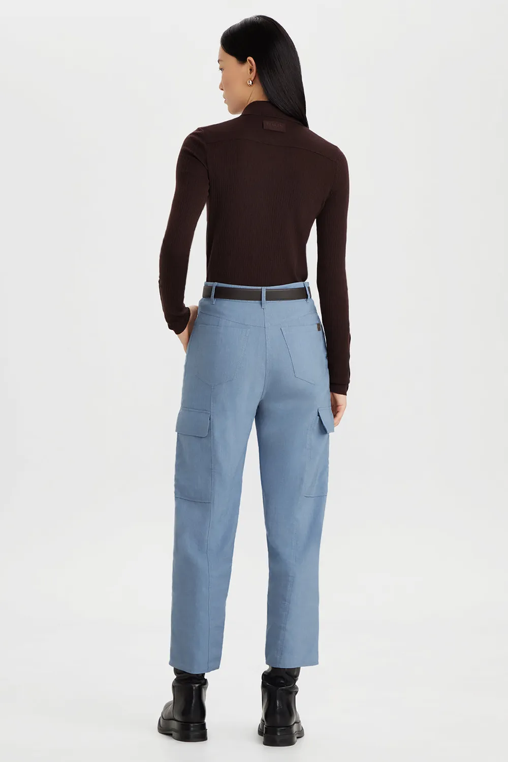 PORTS 1961 PW326TJD02 pantaloni cargo azzurri lino