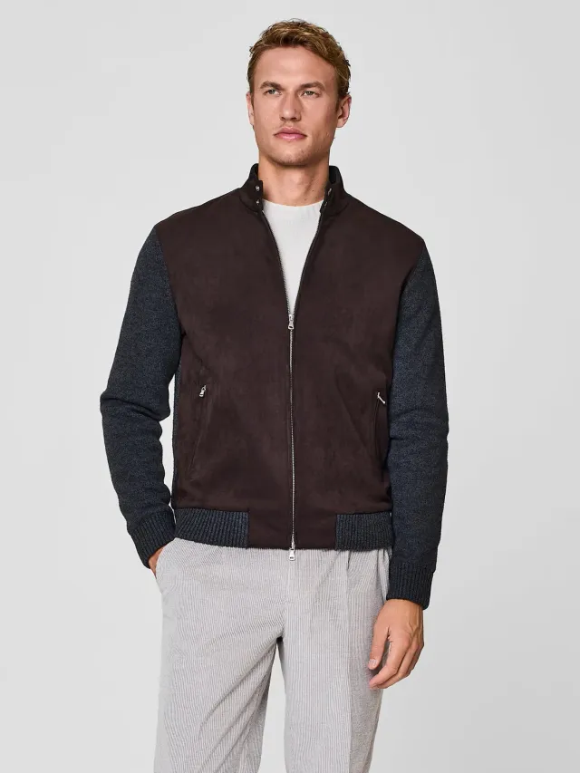 Paul Taylor Bomber Eco-Suede Lana Giubbotto Grigio Scuro
