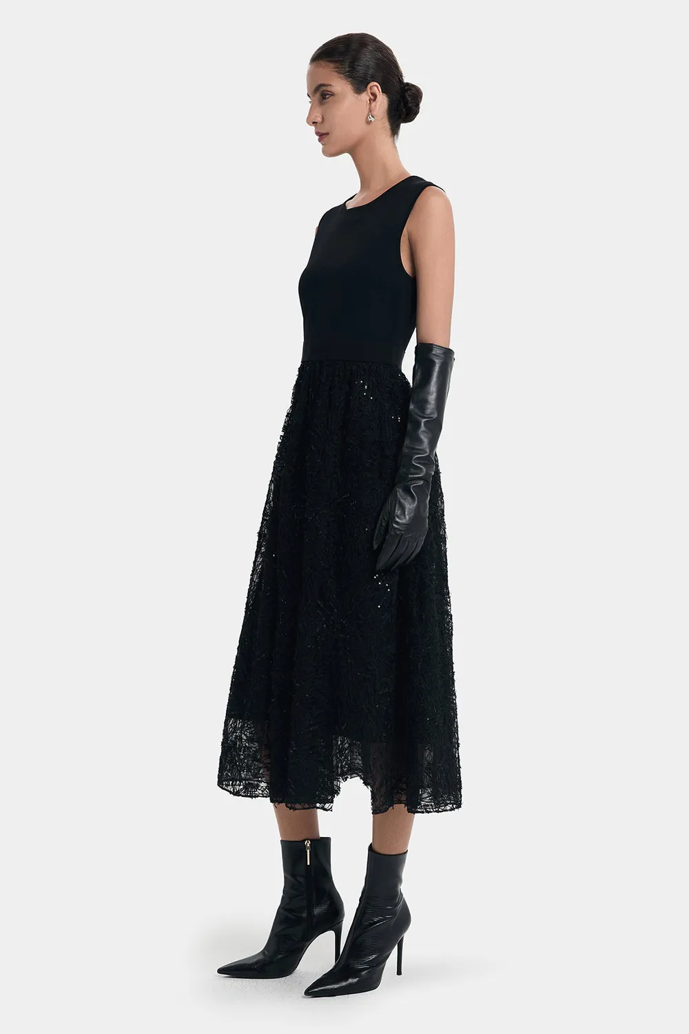Ports Glamour abito paillette nero maglia pizzo