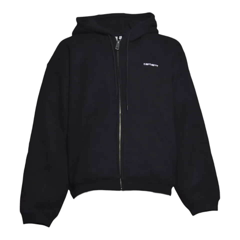Carhartt Wip I037114 felpa zip nera cappuccio cotone
