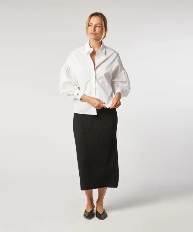 Rodier camicia cotone bianca ricamo quadrifoglio oversize