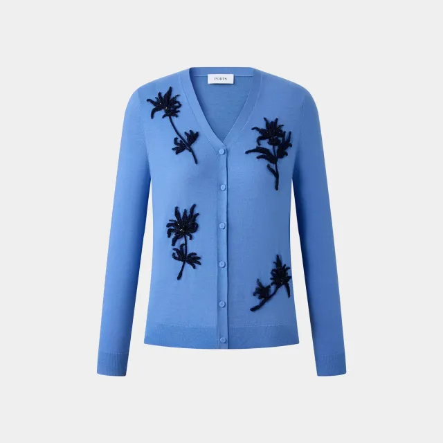 PORTS FW25 Floral cardigan azzurro decoro floreale