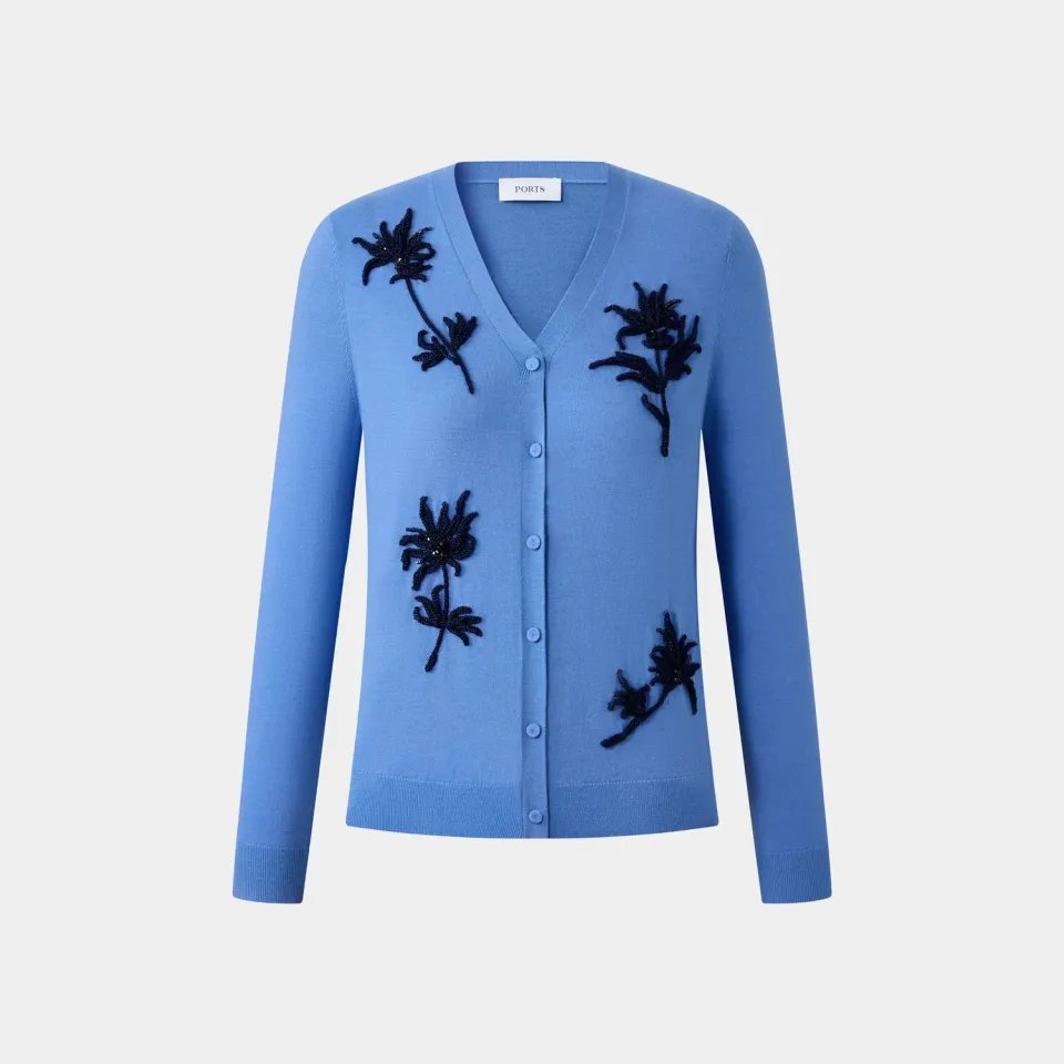PORTS FW25 Floral cardigan azzurro decoro floreale