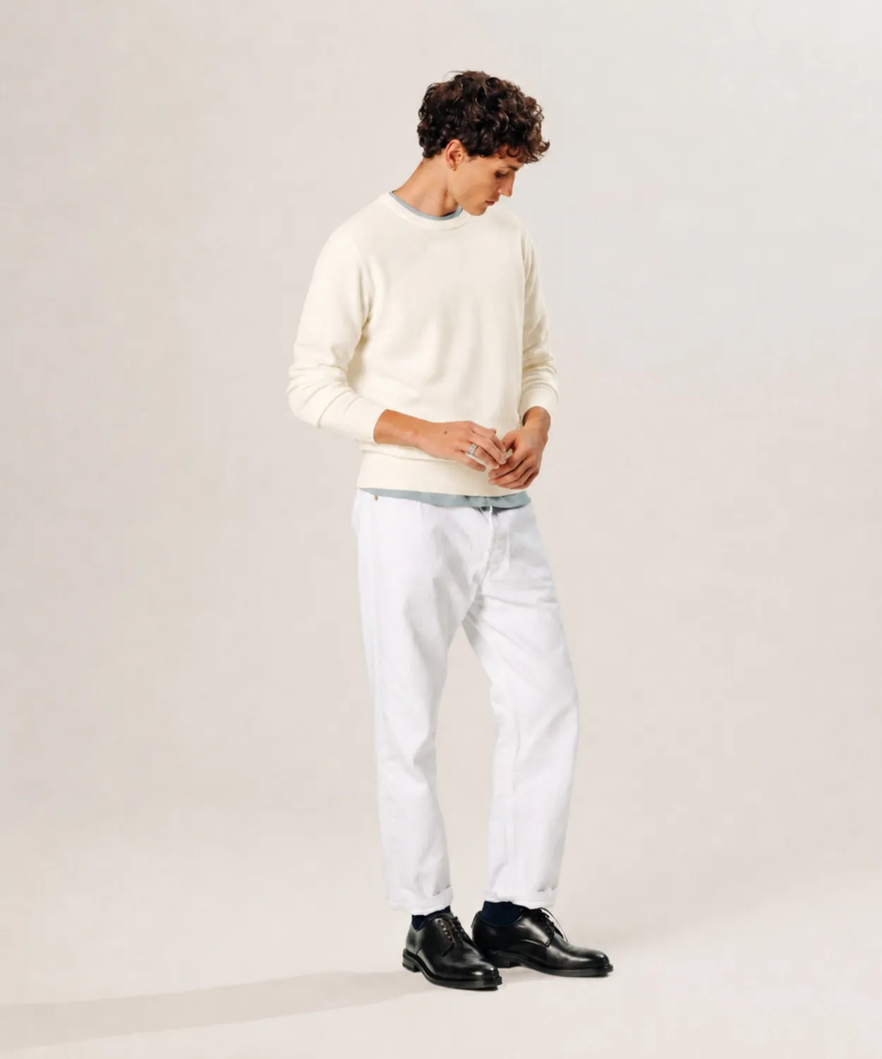 Rodier maglione girocollo merino bianco ecru uomo maglia