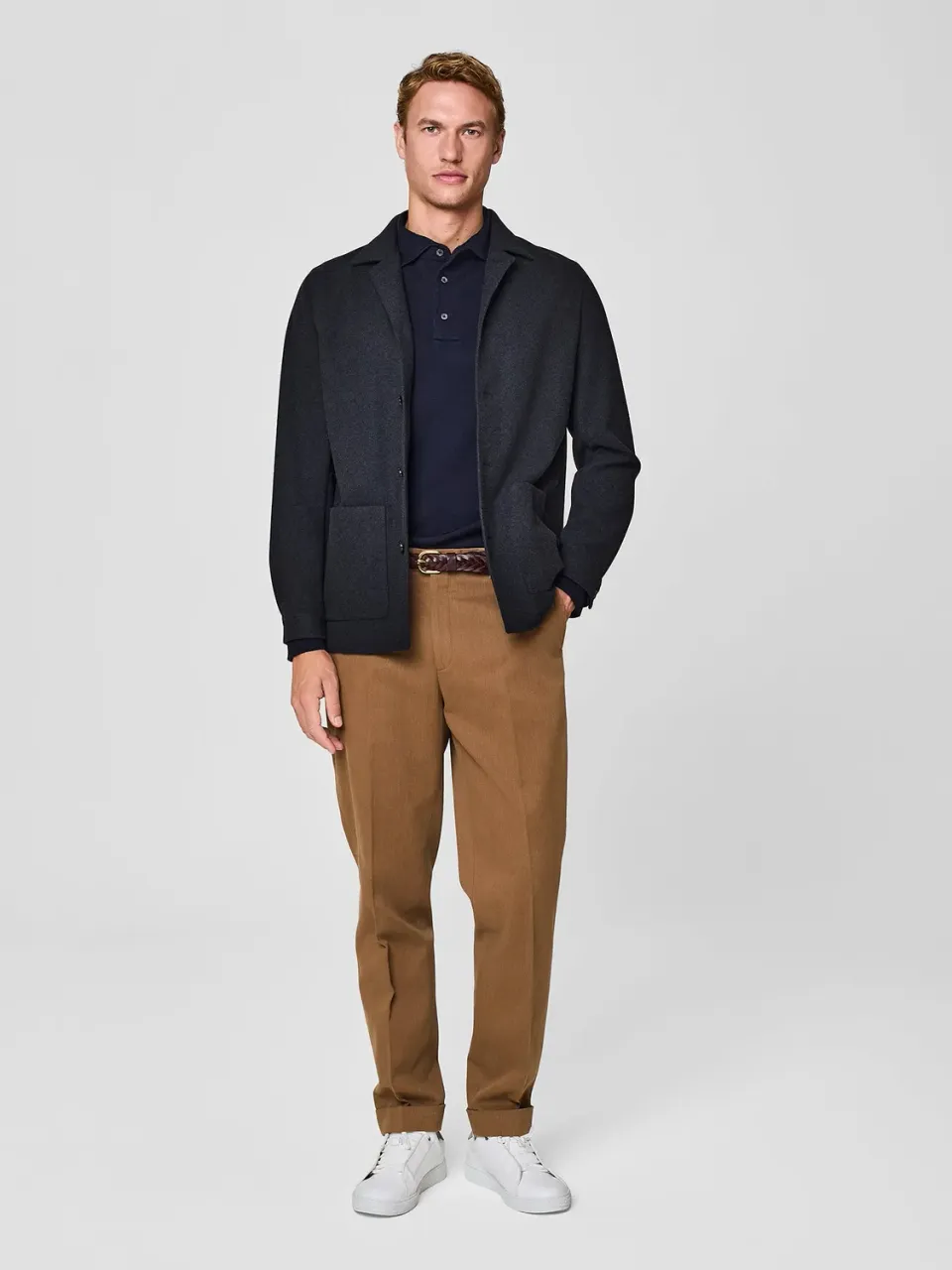 Paul Taylor pantalone wide fit cammello cotone sartoriale