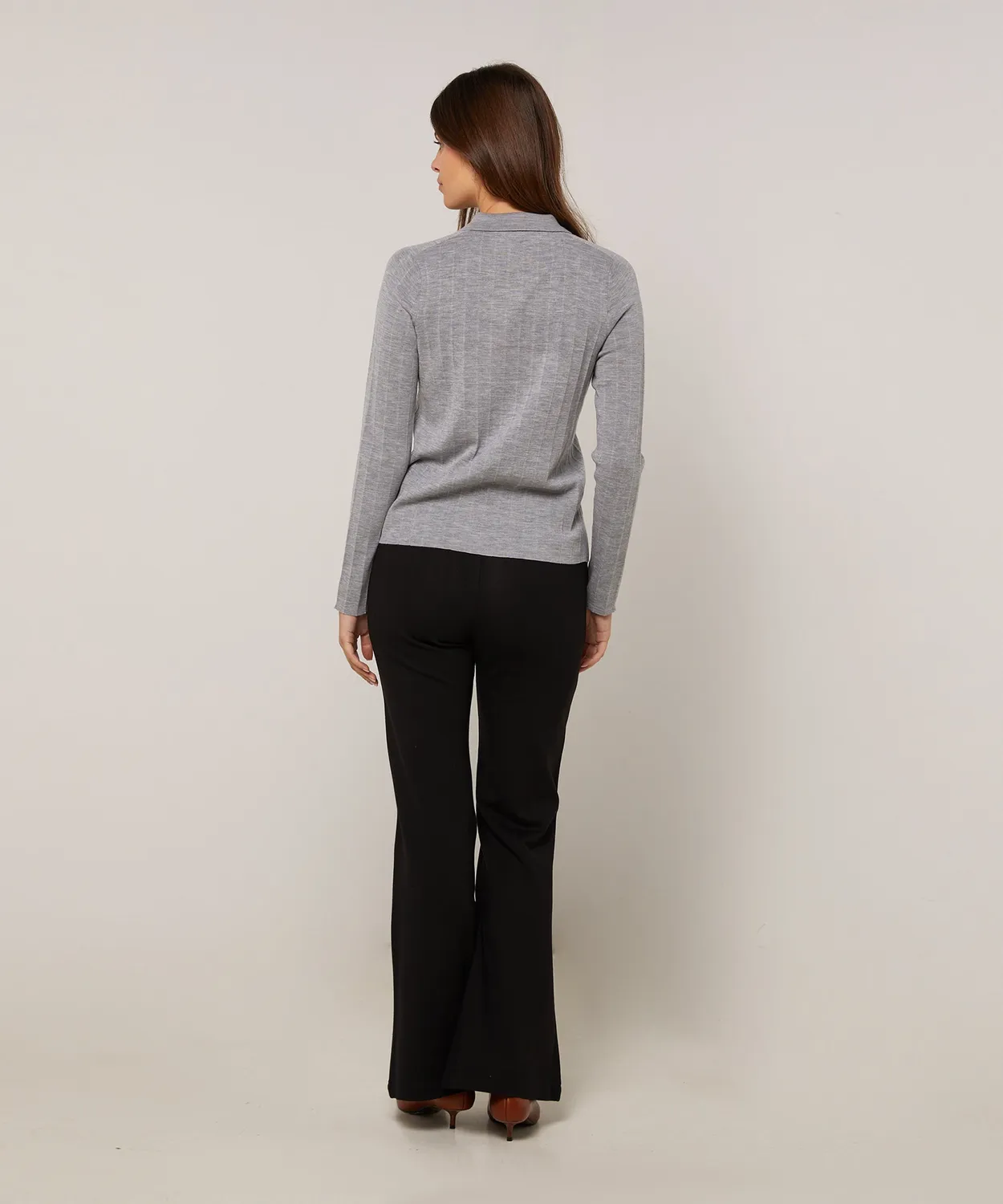 Rodier camicia lana grigio chiaro maglia plissettata