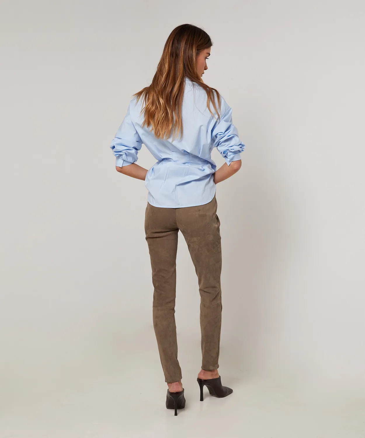 Rodier leggings pelle agnello tortora elasticizzati