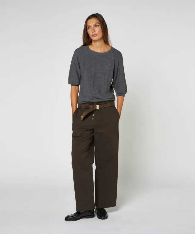 Rodier maglione merino girocollo grigio scuro maniche 3/4