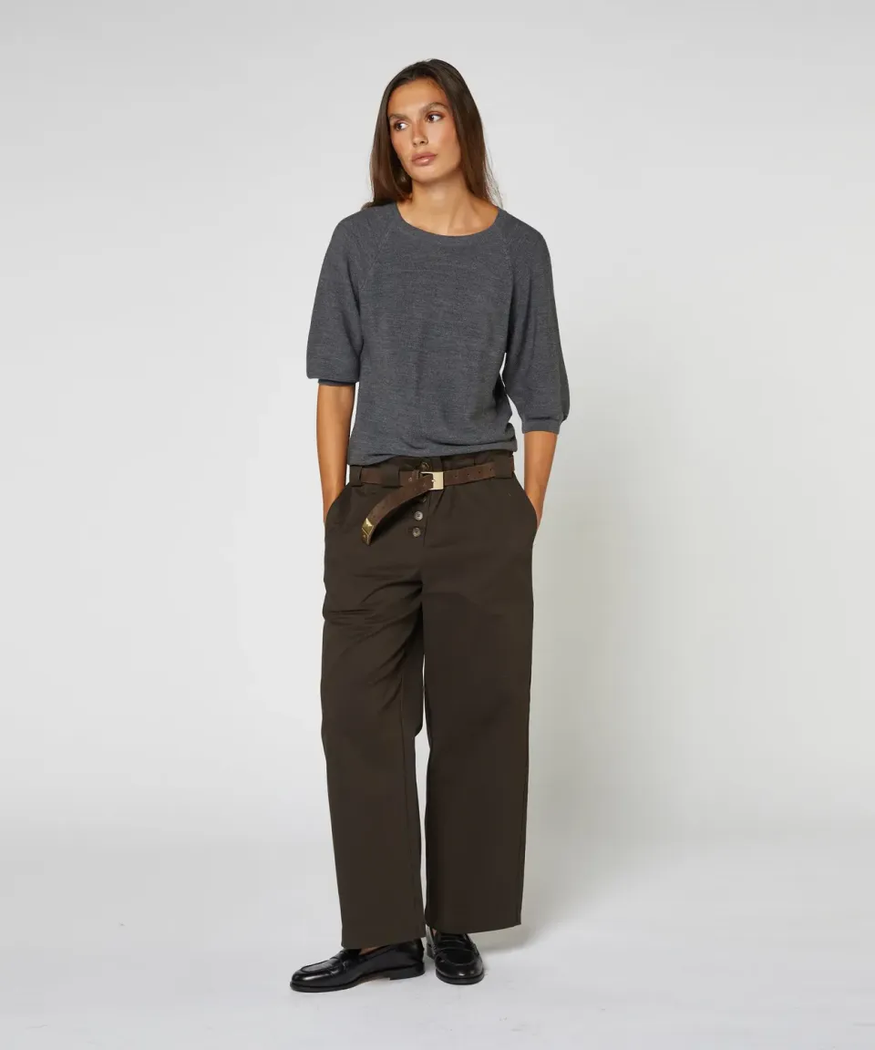 Rodier maglione merino girocollo grigio scuro maniche 3/4