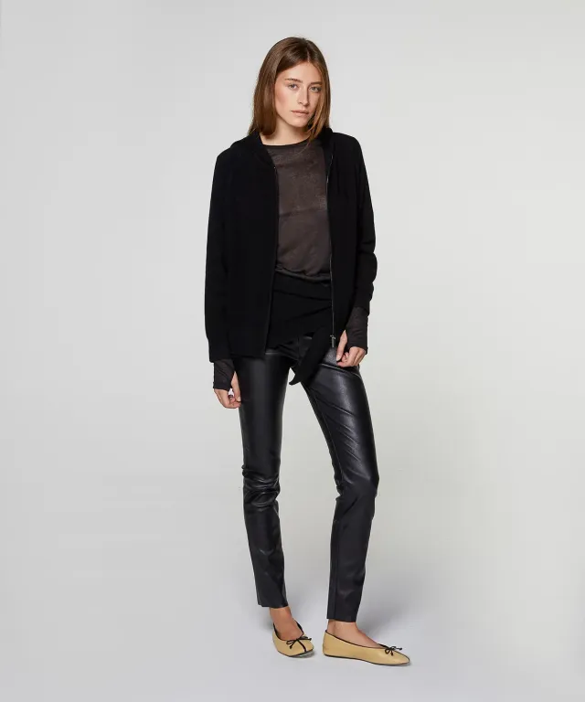 Rodier Giacca in Cashmere con Cappuccio Nera 100% Cashmere