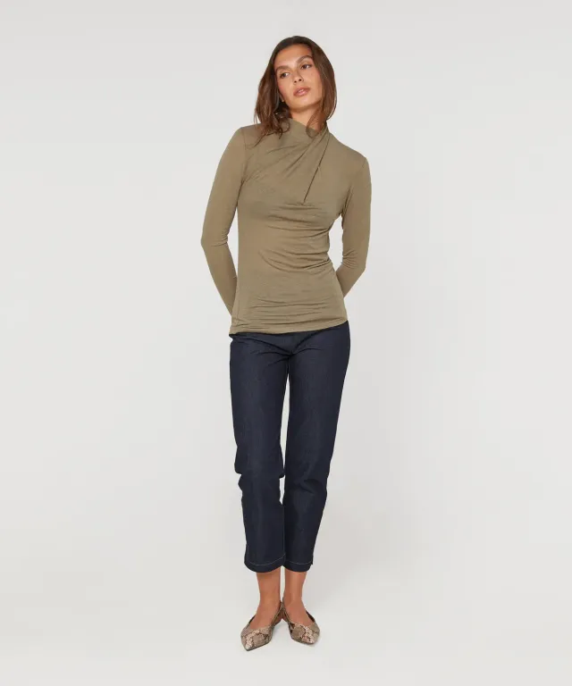 Rodier T-shirt drappeggiata maglia fine talpa collo alto