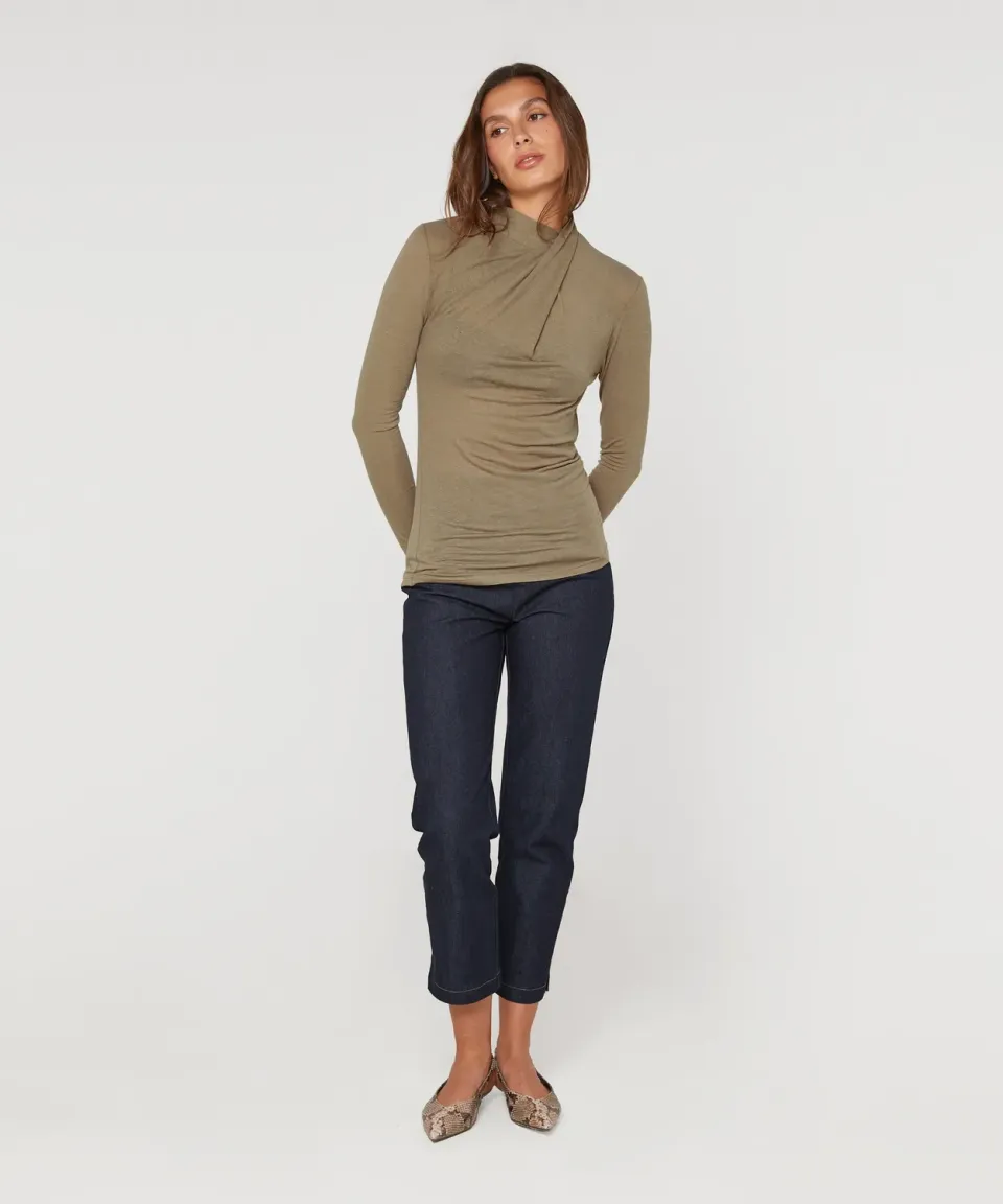 Rodier T-shirt drappeggiata maglia fine talpa collo alto