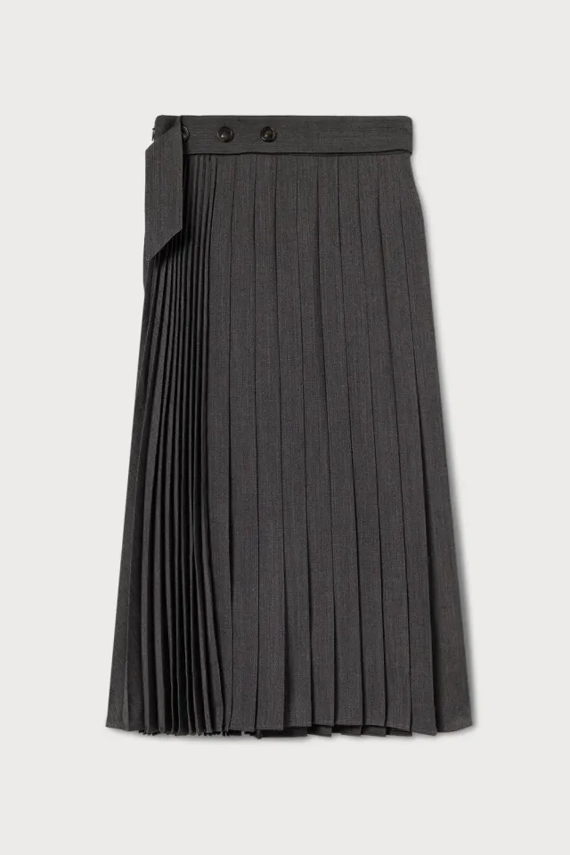 PORTS PW426XXL03 gonna plissettata midi grigio lana