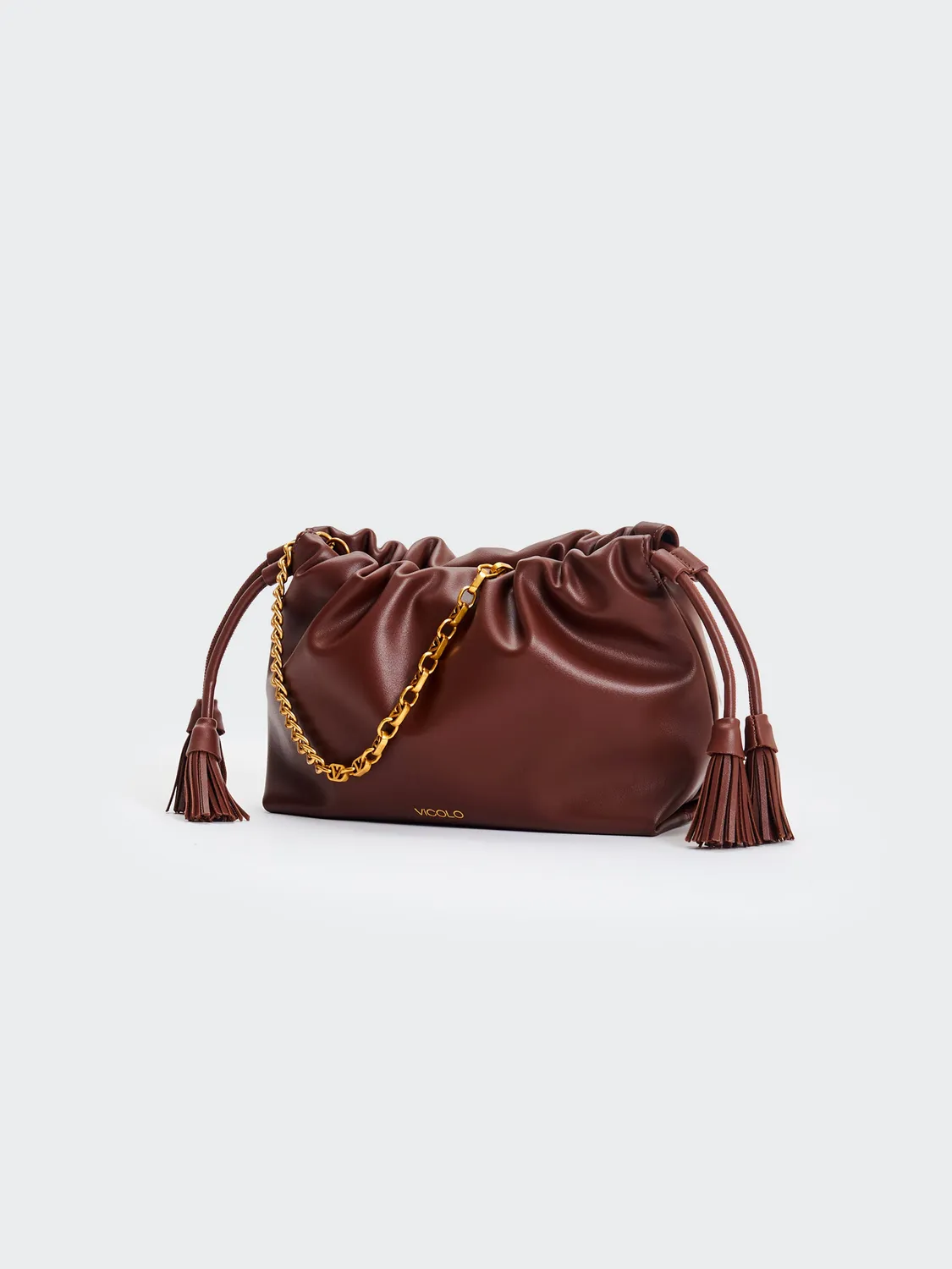 Vicolo Tassel Small borsa a spalla moka con catena