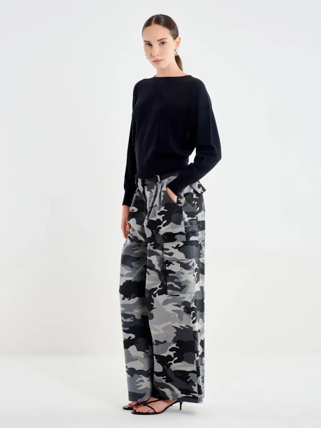 Vicolo Camouflage pantaloni wide leg nero grigio taglia L