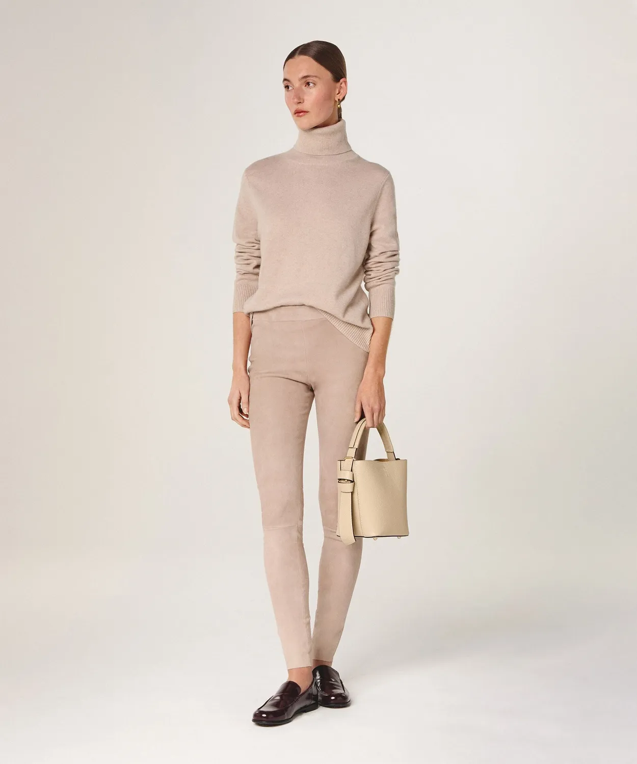 Rodier leggings pelle scamosciata beige elasticizzati