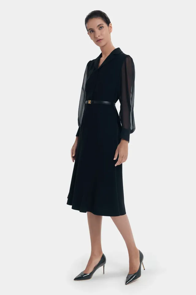 PORTS abito nero chiffon cintura black