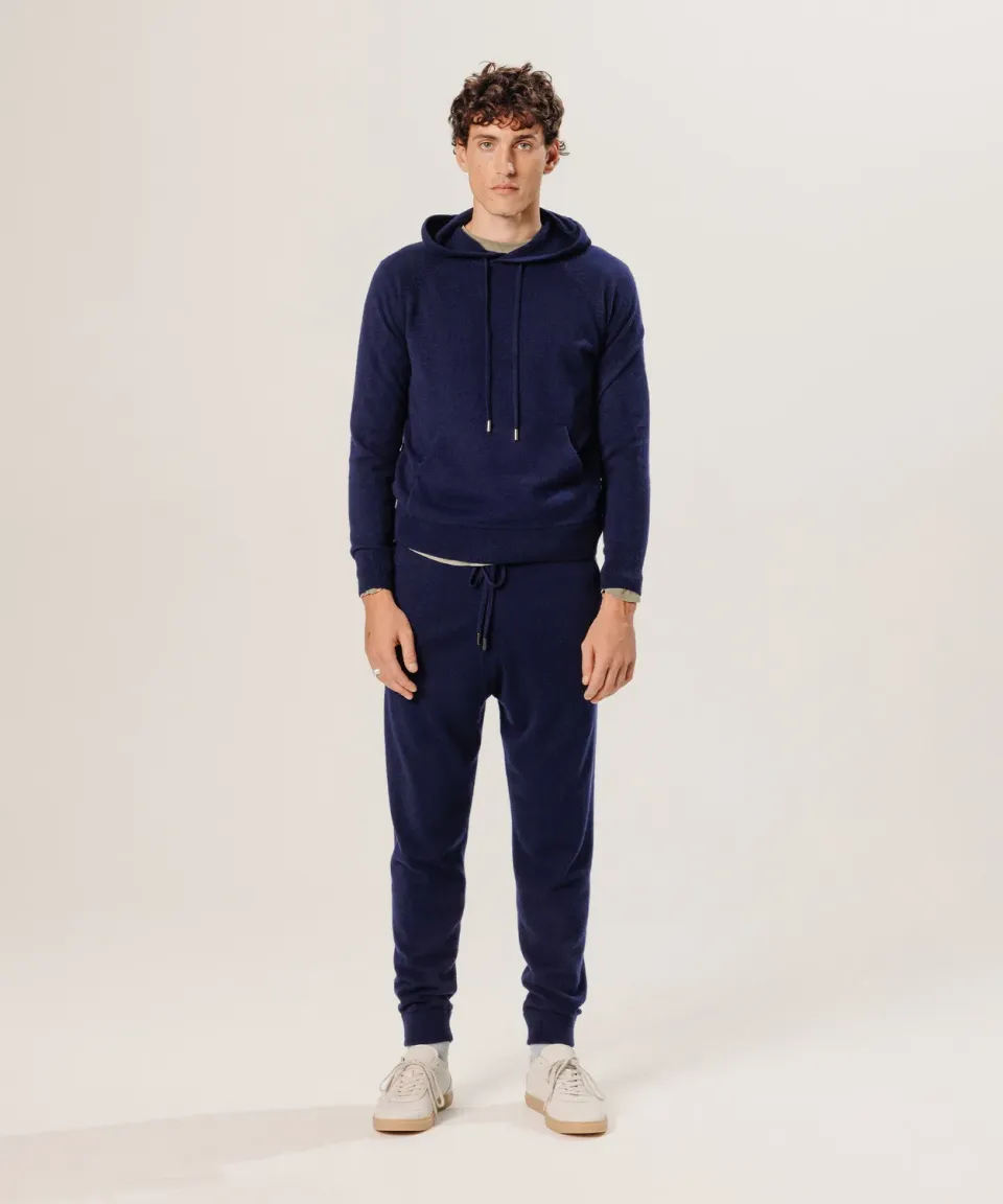 Rodier maglione cappuccio cashmere blu navy 2 fili
