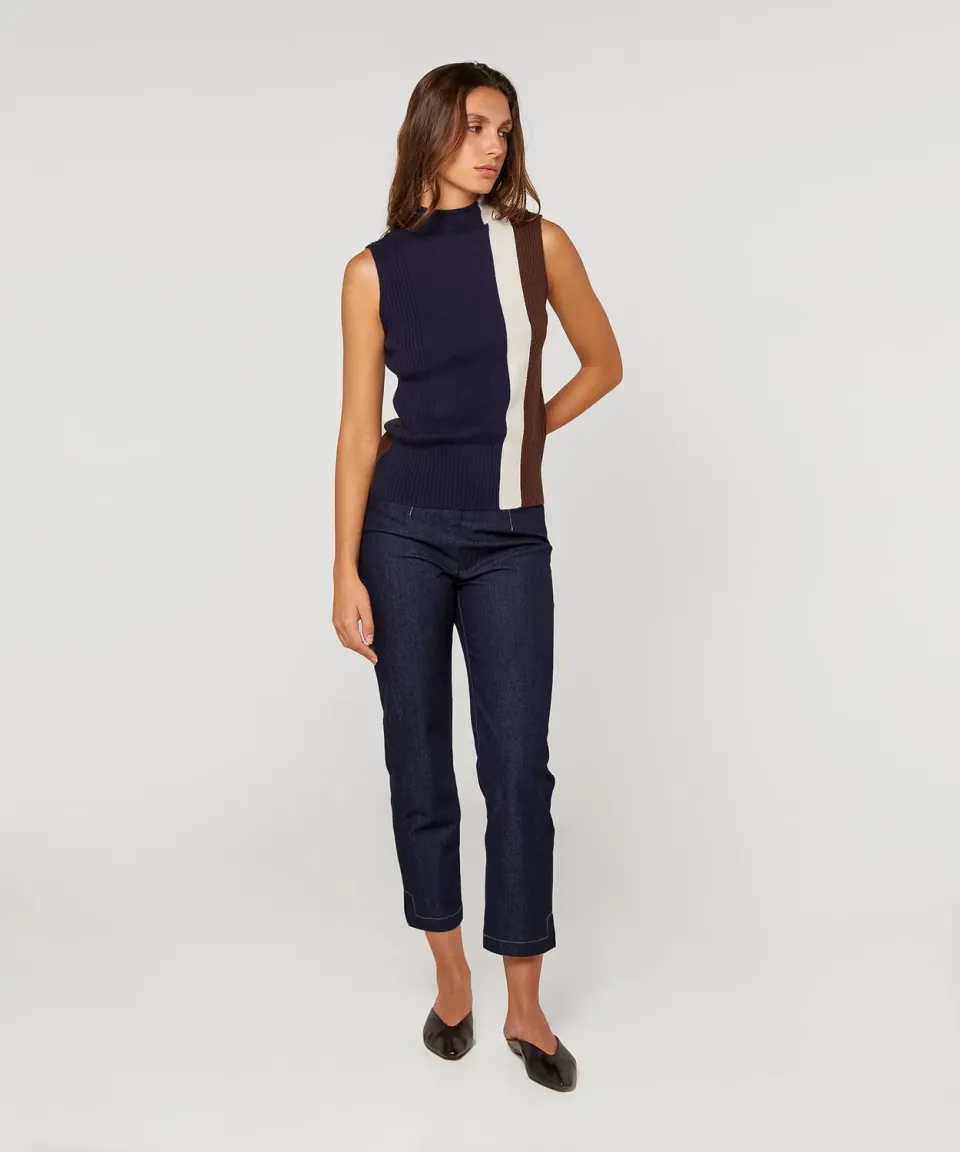 Rodier maglione senza maniche collo alto blu marino