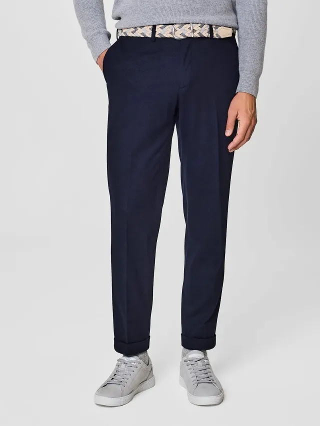 Paul Taylor pantalone jersey misto lana blu risvolto