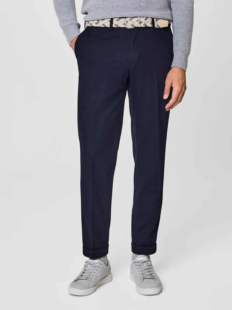 Paul Taylor pantalone jersey misto lana blu risvolto