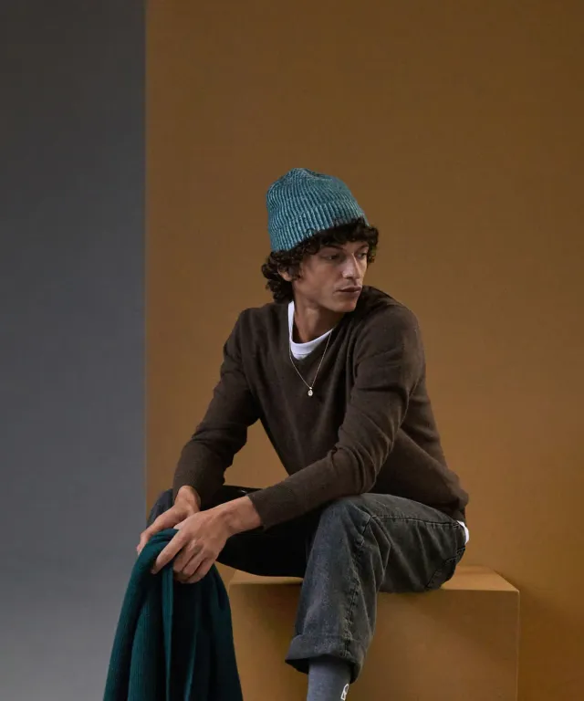 Rodier maglia scollo V cashmere 2 fili testa di moro uomo