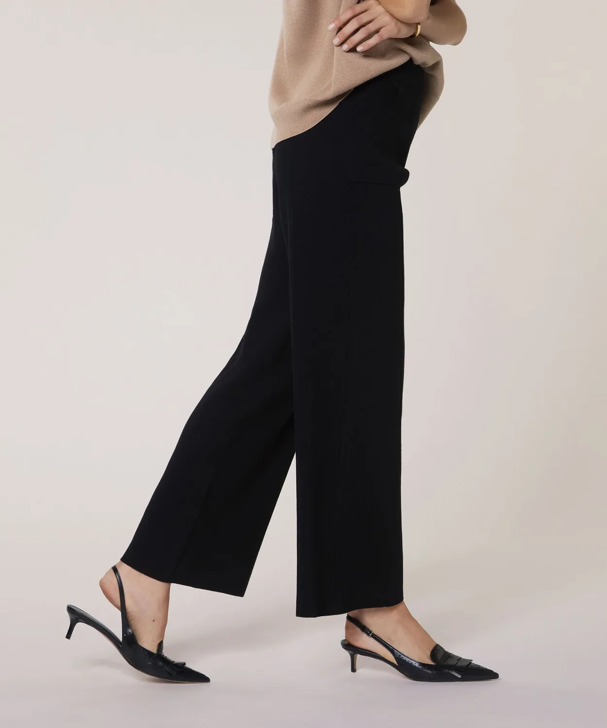 Rodier Pantaloni Larghi in Maglia Neri Gamba Ampia